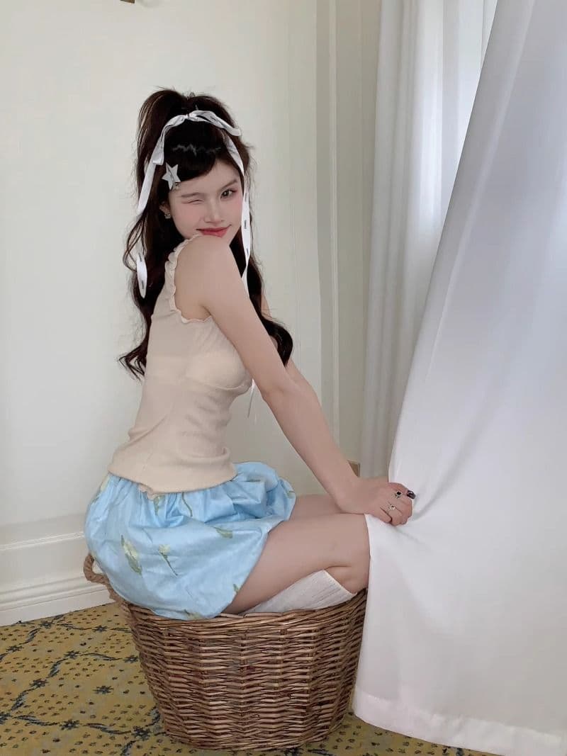 경관 그림 달콤한 스타일 패치워크 프릴 조끼 여성 봄 여름 연령 감소 몸매 가꾸기 인사이드 가져 가라. 쇼트 스타일 슬립 맨위 상세 이미지 7