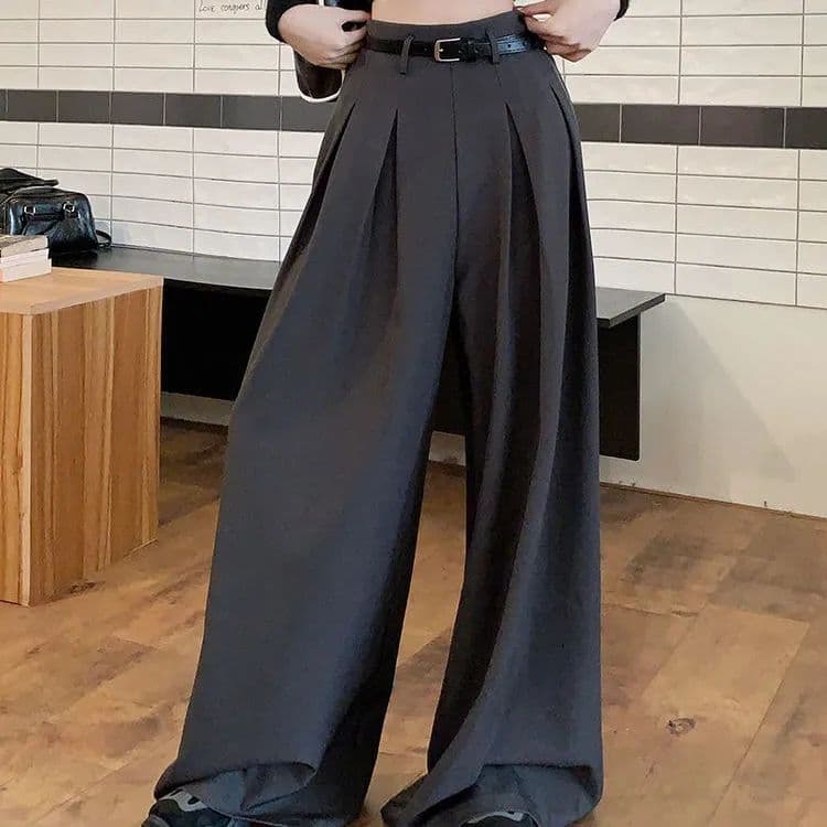 원본 새로운 가을 루즈핏 디자인 센스 정장 바지 캐주얼 바지 여성 와이드 레그 팬츠 하이웨이스트 도루 센스 바닥 청소 바지 슬림해 보이는 이미지 2