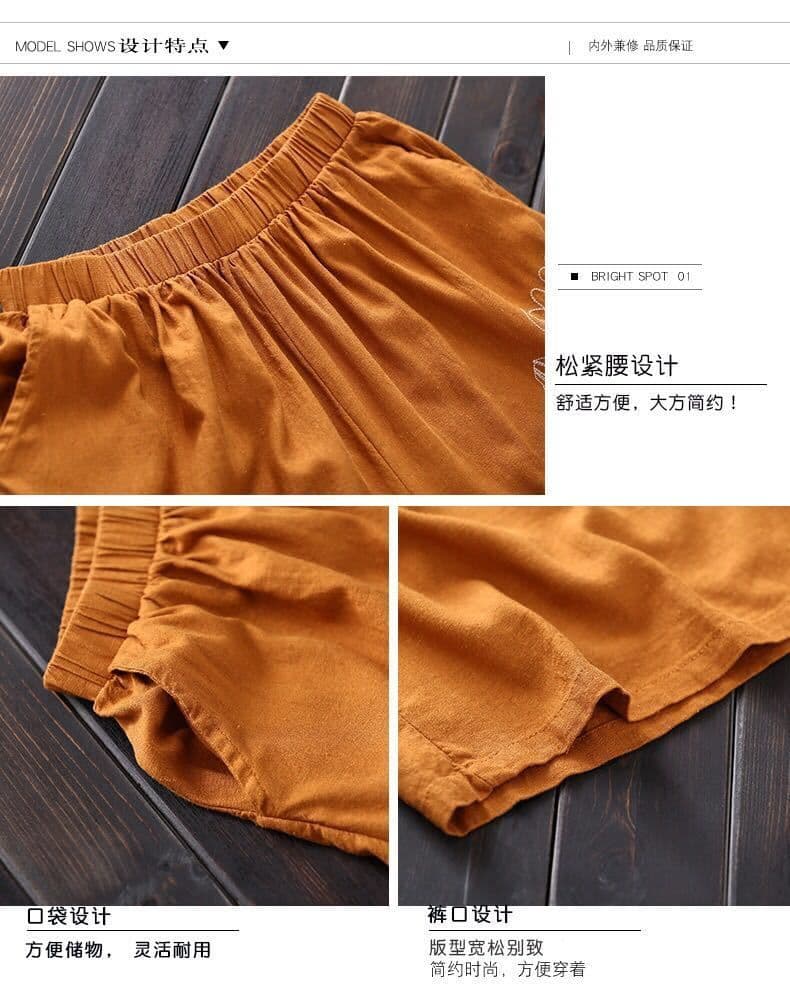 있음 선적 레트로 자수 새로운 빅 사이즈 바지 여름 드레스 디스플레이 슬림 포함 면 오부 바지 루즈핏 반바지 편안함 상세 이미지 24