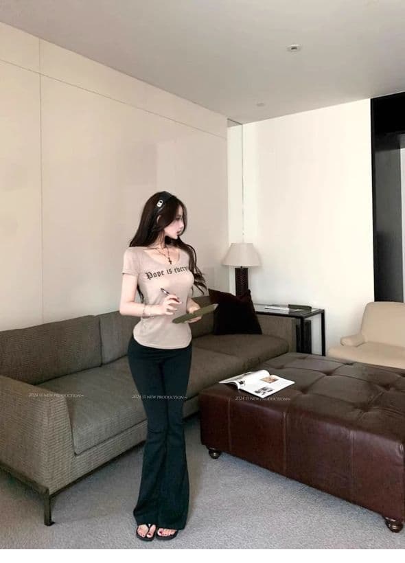 있음 선적 경관 그림 원본 원단 여름 허리 수축 하트 비트 루프 프린트 순수한 욕망 바람 반팔 티셔츠 여성 상세 이미지 8