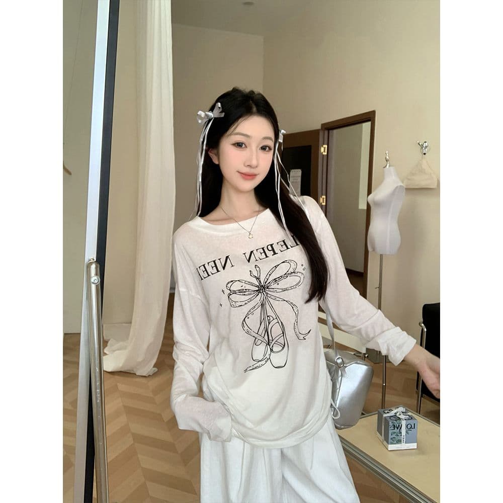 있음 선적 경관 그림 원본 것 한 부서 낙서 자외선 차단 블라우스 여름 얇고 가벼운 펌프 로프 티셔츠