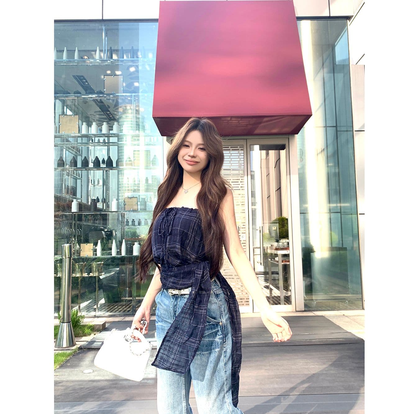 원본 체크무늬 레트로 체크무늬 민소매 튜브탑 조끼 여성 여름 스트랩 몸매 가꾸기 핫걸 바람 슬림해 보이는 맨위 이미지 3