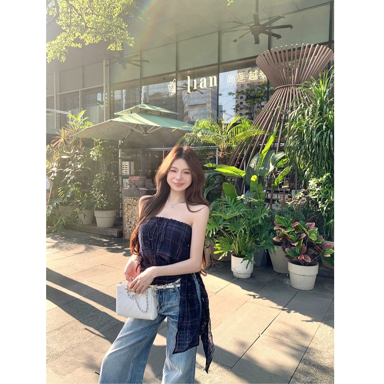 원본 체크무늬 레트로 체크무늬 민소매 튜브탑 조끼 여성 여름 스트랩 몸매 가꾸기 핫걸 바람 슬림해 보이는 맨위 이미지 5