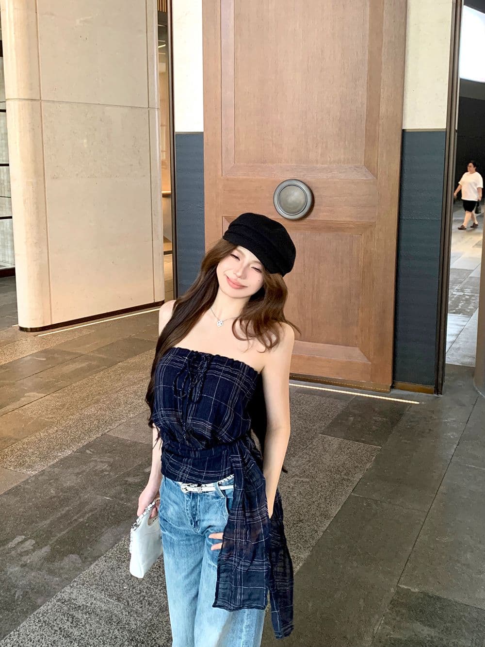 원본 체크무늬 레트로 체크무늬 민소매 튜브탑 조끼 여성 여름 스트랩 몸매 가꾸기 핫걸 바람 슬림해 보이는 맨위 상세 이미지 4