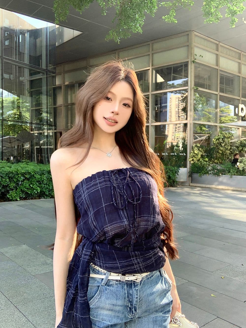 원본 체크무늬 레트로 체크무늬 민소매 튜브탑 조끼 여성 여름 스트랩 몸매 가꾸기 핫걸 바람 슬림해 보이는 맨위 상세 이미지 6