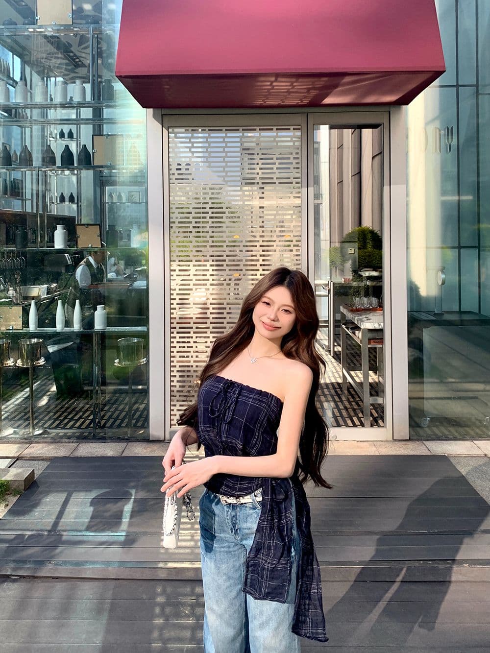 원본 체크무늬 레트로 체크무늬 민소매 튜브탑 조끼 여성 여름 스트랩 몸매 가꾸기 핫걸 바람 슬림해 보이는 맨위 상세 이미지 12
