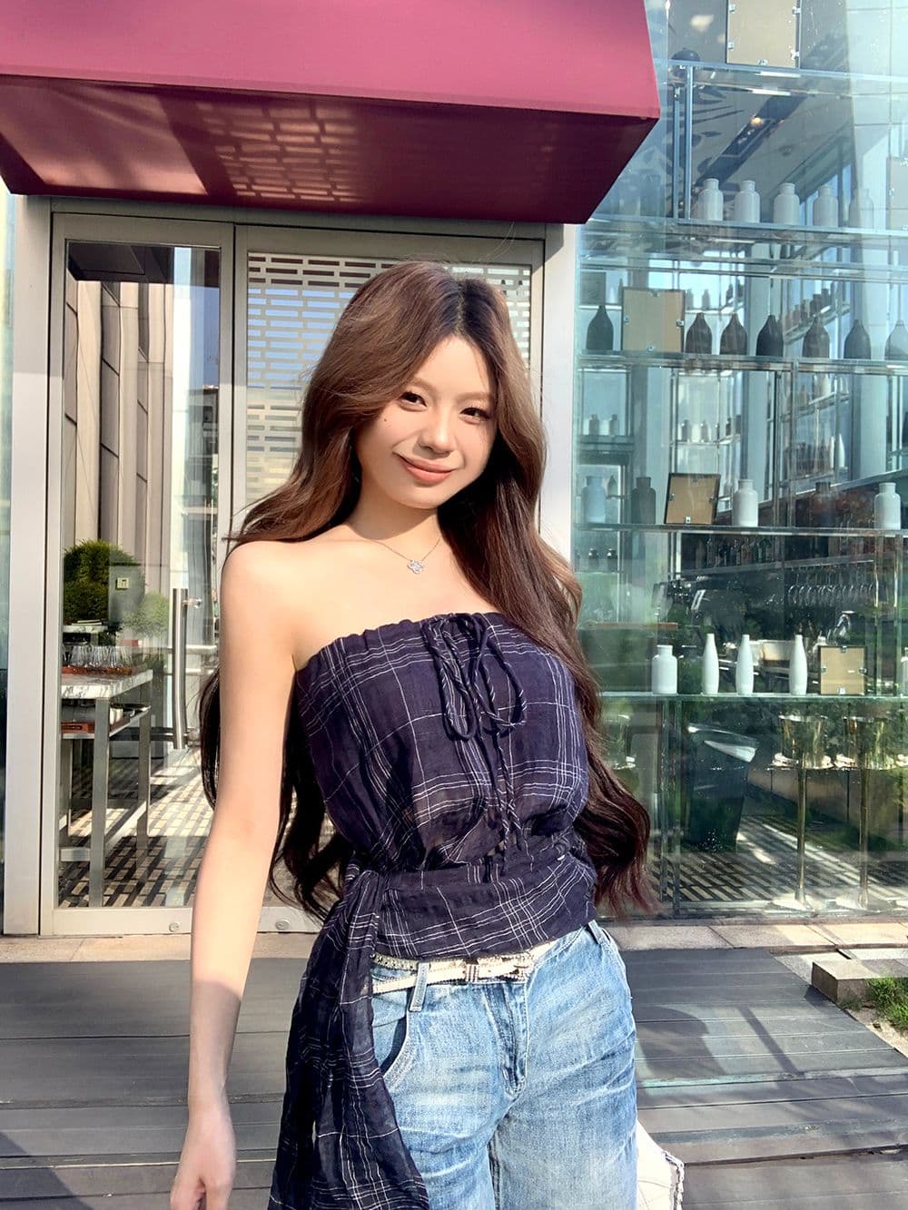 원본 체크무늬 레트로 체크무늬 민소매 튜브탑 조끼 여성 여름 스트랩 몸매 가꾸기 핫걸 바람 슬림해 보이는 맨위 상세 이미지 13