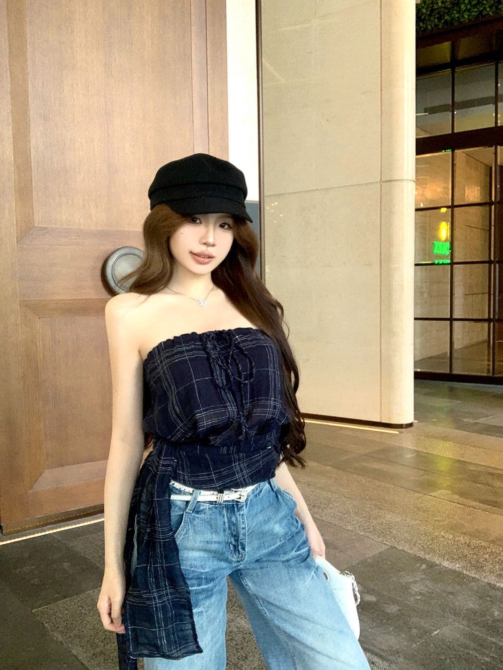 원본 체크무늬 레트로 체크무늬 민소매 튜브탑 조끼 여성 여름 스트랩 몸매 가꾸기 핫걸 바람 슬림해 보이는 맨위 상세 이미지 14