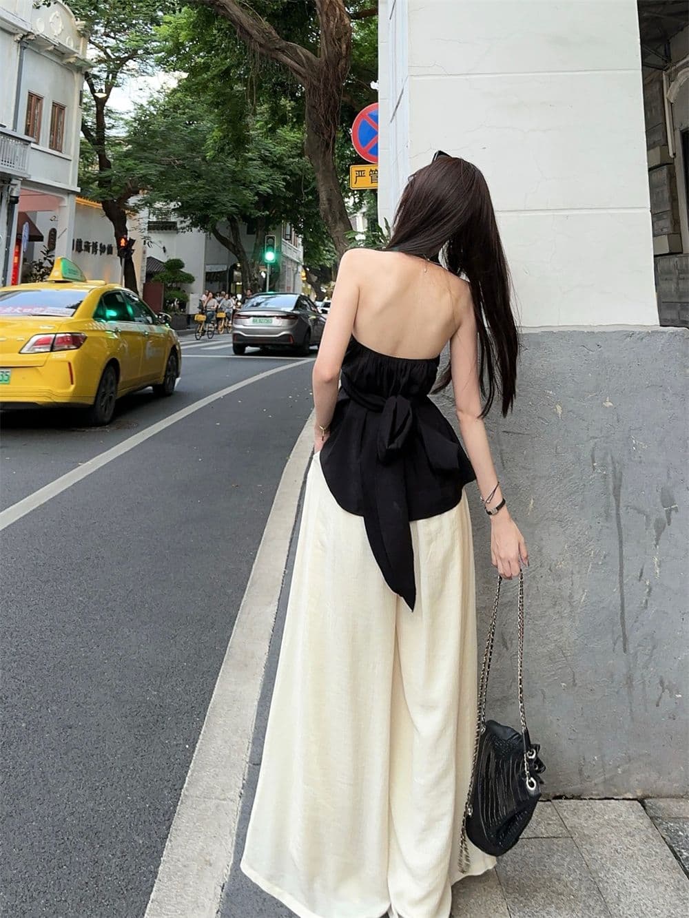 있음 선적 원본 한국 스타일 비틀림 행침 목 오프숄더 쉬폰 여성 셔츠 여름 허리 수축 민소매 조끼 맨위 외출용 상세 이미지 27