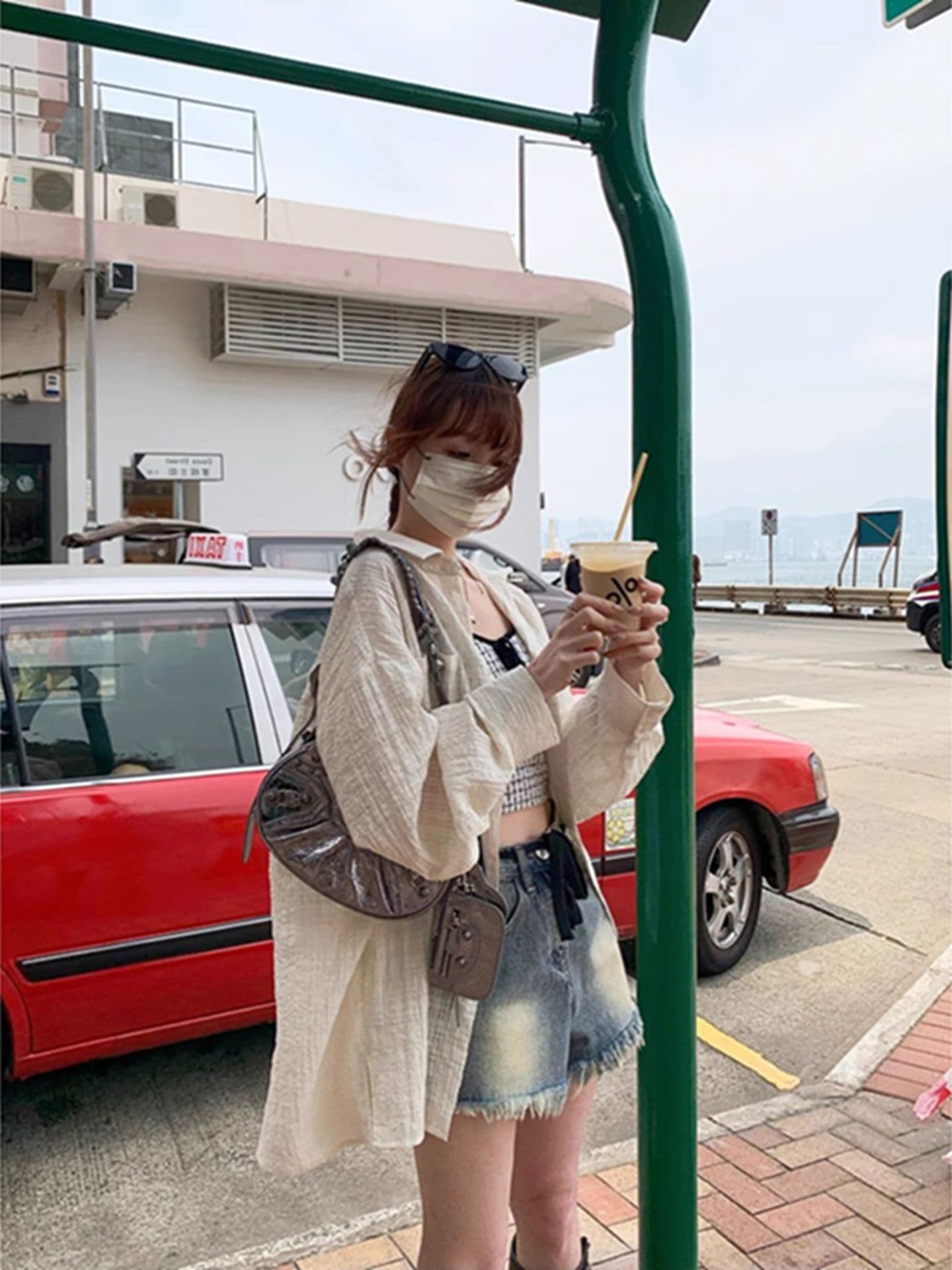 경관 그림 원본 품질 루즈핏 캐주얼 긴팔 셔츠 느긋한 바람 자외선 차단 맨위 체크무늬 셔츠 상세 이미지 4
