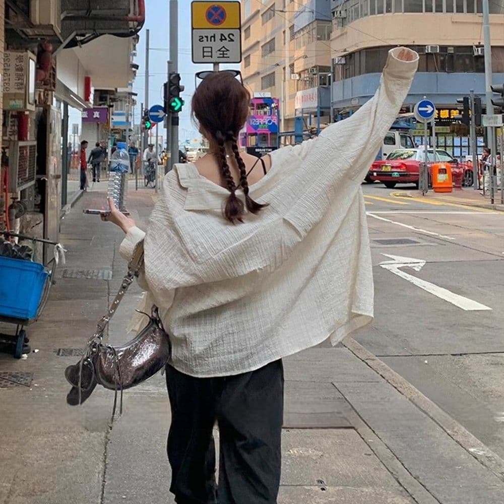경관 그림 원본 품질 루즈핏 캐주얼 긴팔 셔츠 느긋한 바람 자외선 차단 맨위 체크무늬 셔츠 상세 이미지 11