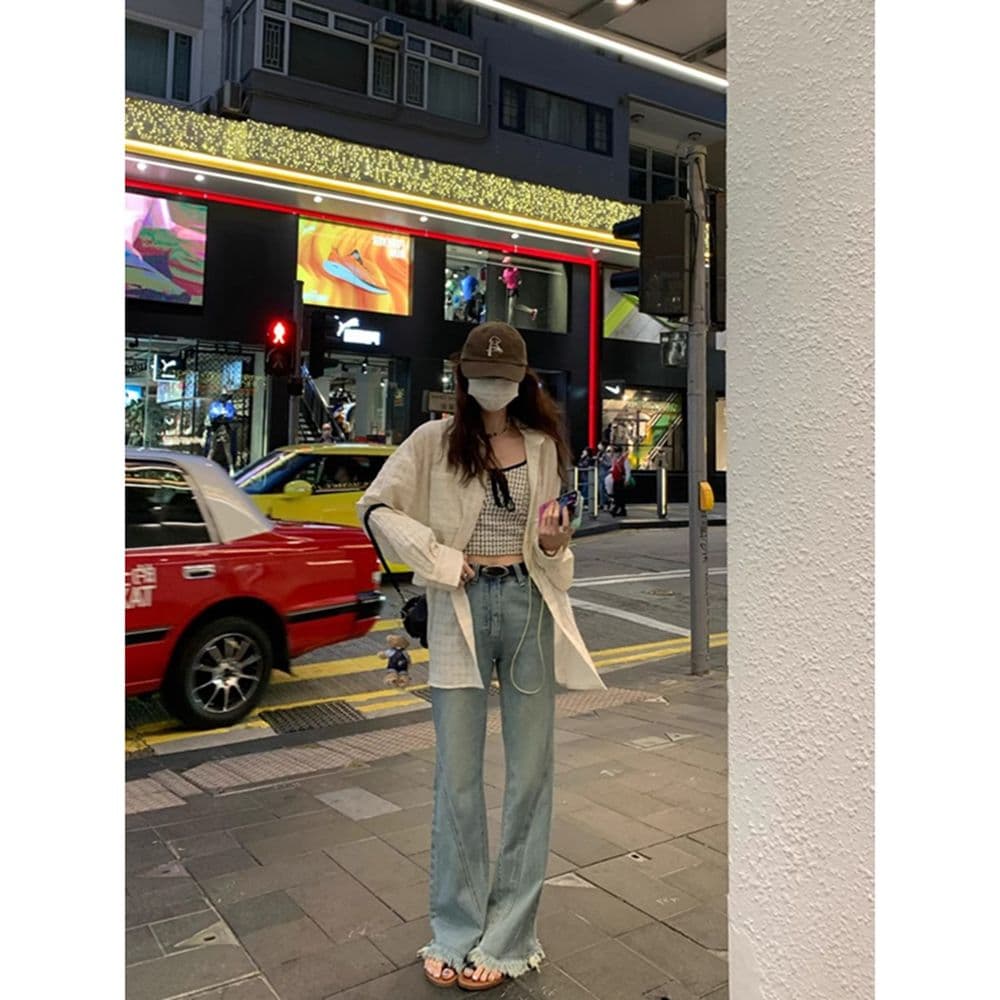 경관 그림 원본 품질 루즈핏 캐주얼 긴팔 셔츠 느긋한 바람 자외선 차단 맨위 체크무늬 셔츠 상세 이미지 12