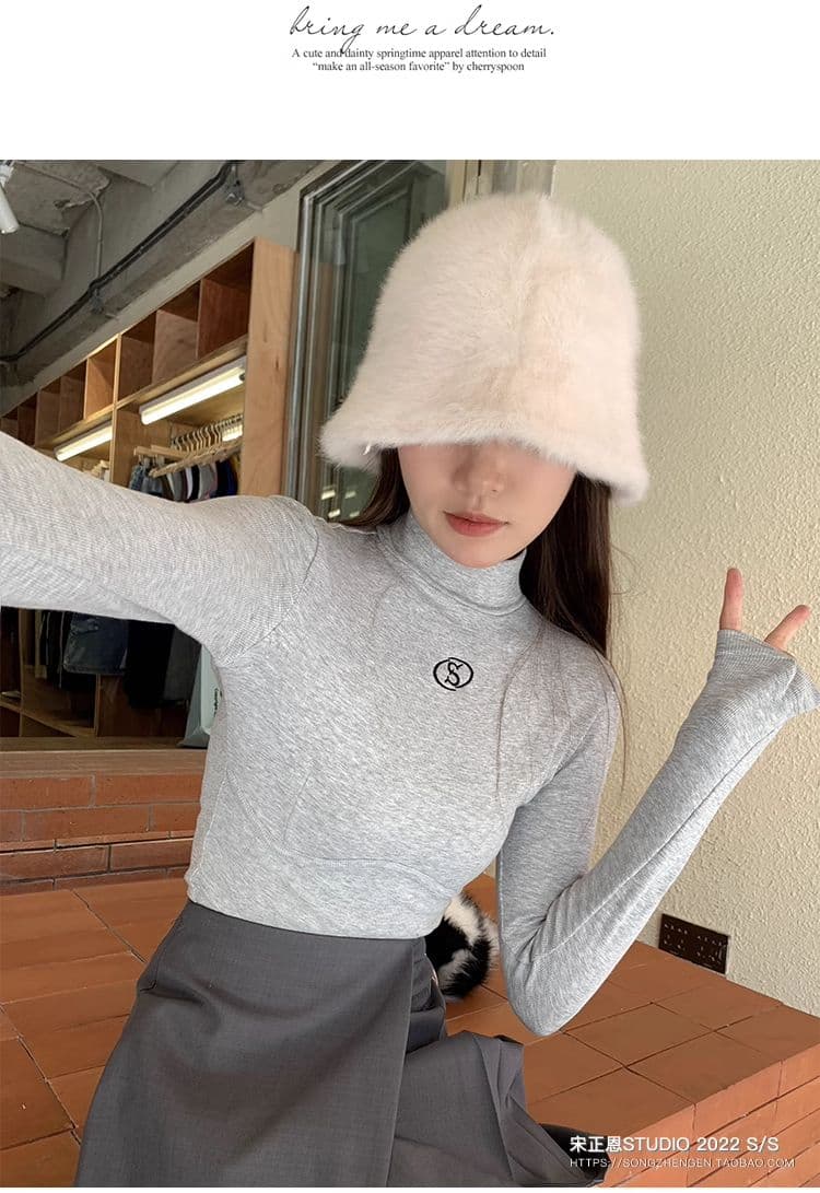원본 De 플러시 반하이넥 기본 셔츠 여성 가을 새로운 몸매 가꾸기 연삭 털 두꺼운 긴팔 티셔츠 여성 인사이드 잡아라. 의류 이미지 4
