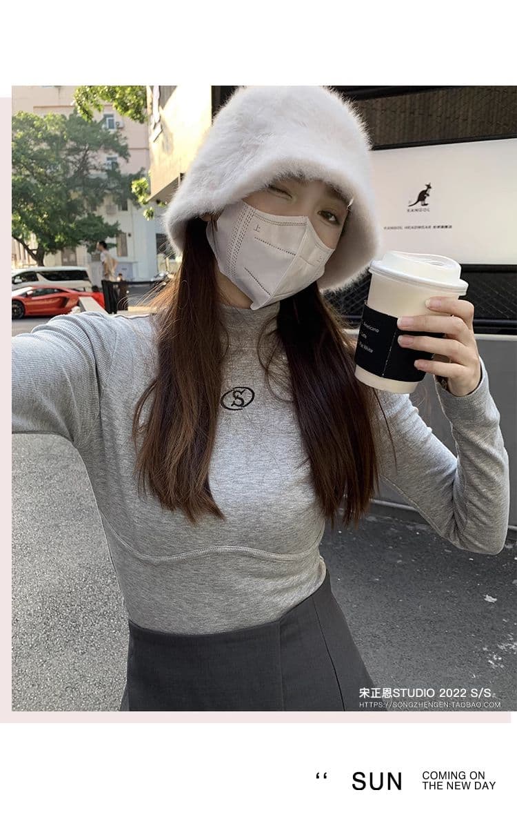원본 De 플러시 반하이넥 기본 셔츠 여성 가을 새로운 몸매 가꾸기 연삭 털 두꺼운 긴팔 티셔츠 여성 인사이드 잡아라. 의류 이미지 3