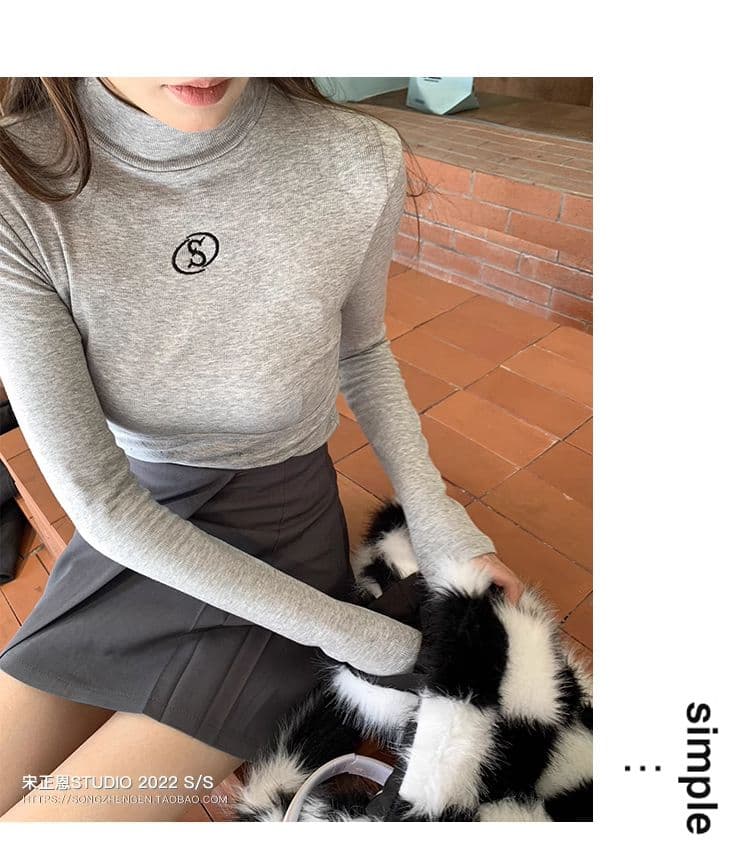 원본 De 플러시 반하이넥 기본 셔츠 여성 가을 새로운 몸매 가꾸기 연삭 털 두꺼운 긴팔 티셔츠 여성 인사이드 잡아라. 의류 상세 이미지 22