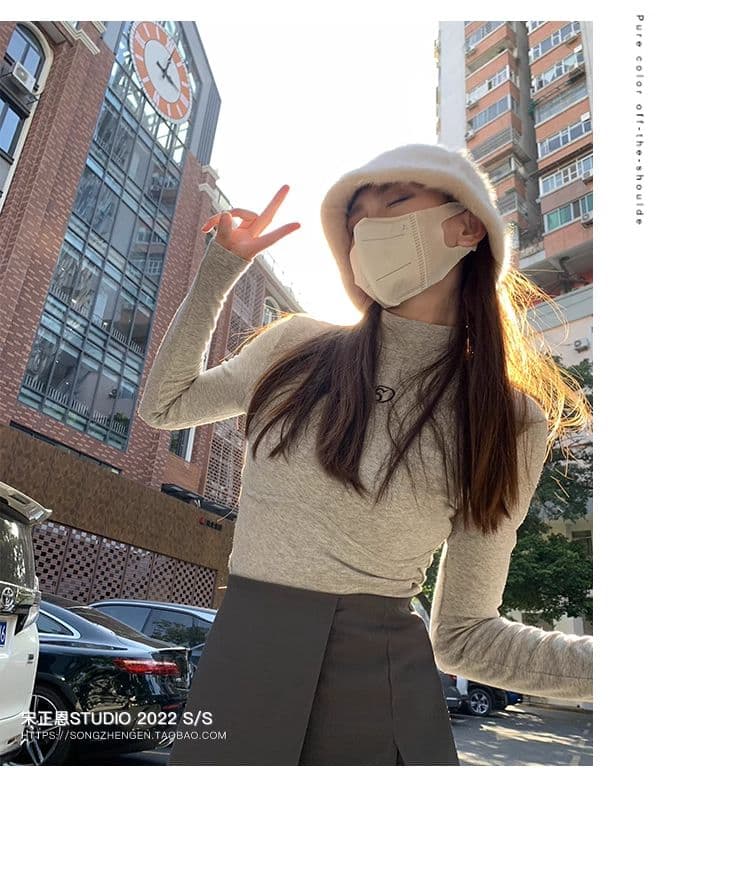 원본 De 플러시 반하이넥 기본 셔츠 여성 가을 새로운 몸매 가꾸기 연삭 털 두꺼운 긴팔 티셔츠 여성 인사이드 잡아라. 의류 상세 이미지 23