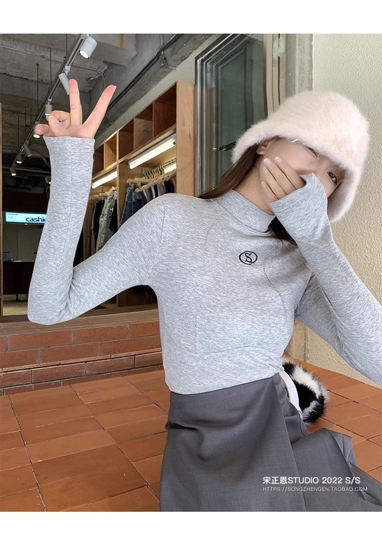 원본 De 플러시 반하이넥 기본 셔츠 여성 가을 새로운 몸매 가꾸기 연삭 털 두꺼운 긴팔 티셔츠 여성 인사이드 잡아라. 의류 상세 이미지 30