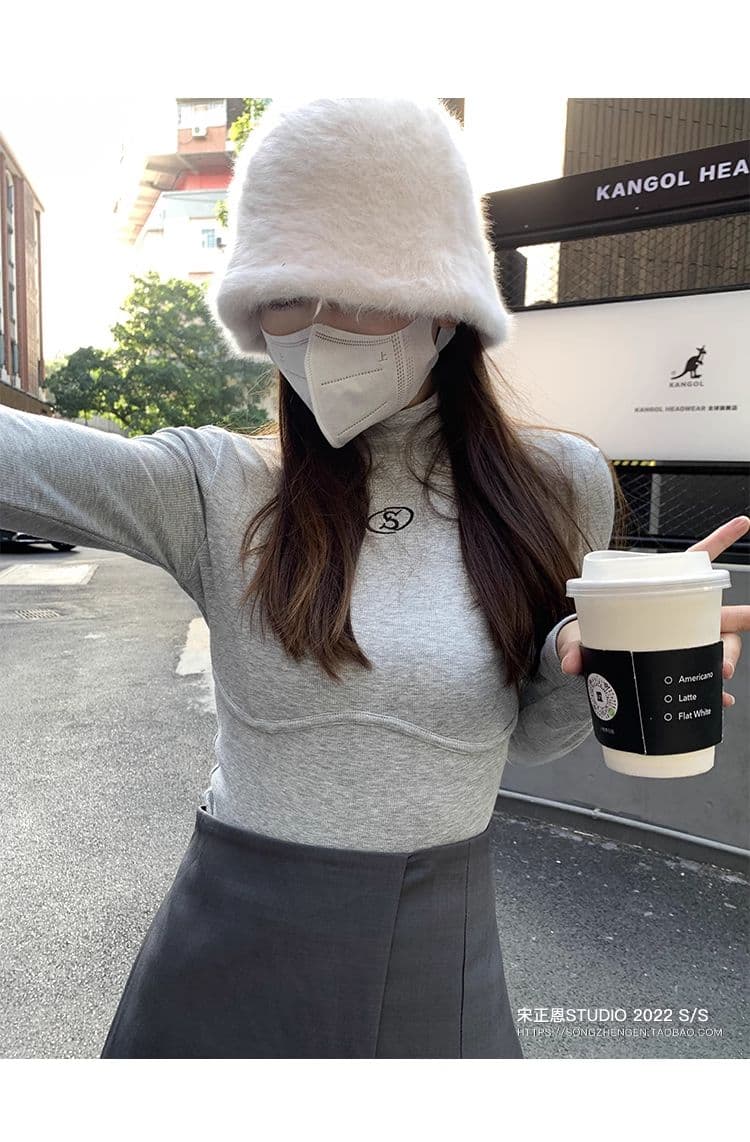 원본 De 플러시 반하이넥 기본 셔츠 여성 가을 새로운 몸매 가꾸기 연삭 털 두꺼운 긴팔 티셔츠 여성 인사이드 잡아라. 의류 상세 이미지 31