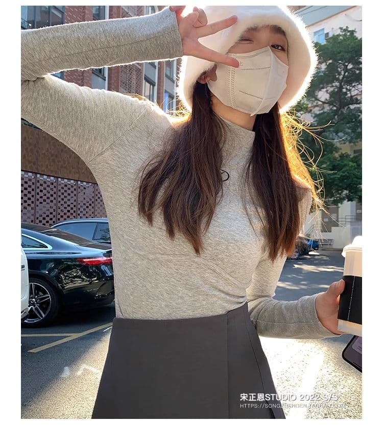원본 De 플러시 반하이넥 기본 셔츠 여성 가을 새로운 몸매 가꾸기 연삭 털 두꺼운 긴팔 티셔츠 여성 인사이드 잡아라. 의류 상세 이미지 34