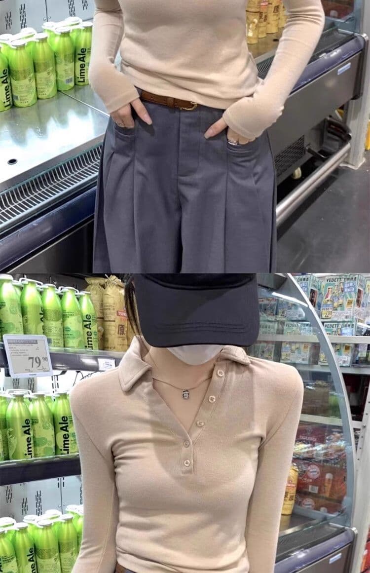 인사이드 가져 가라. POLO 칼라 폴로 칼라 De 플러시 긴팔 티셔츠 여성 이른 가을 쇼트 스타일 몸매 가꾸기 V넥 연삭 털 기본 셔츠 맨위 상세 이미지 20