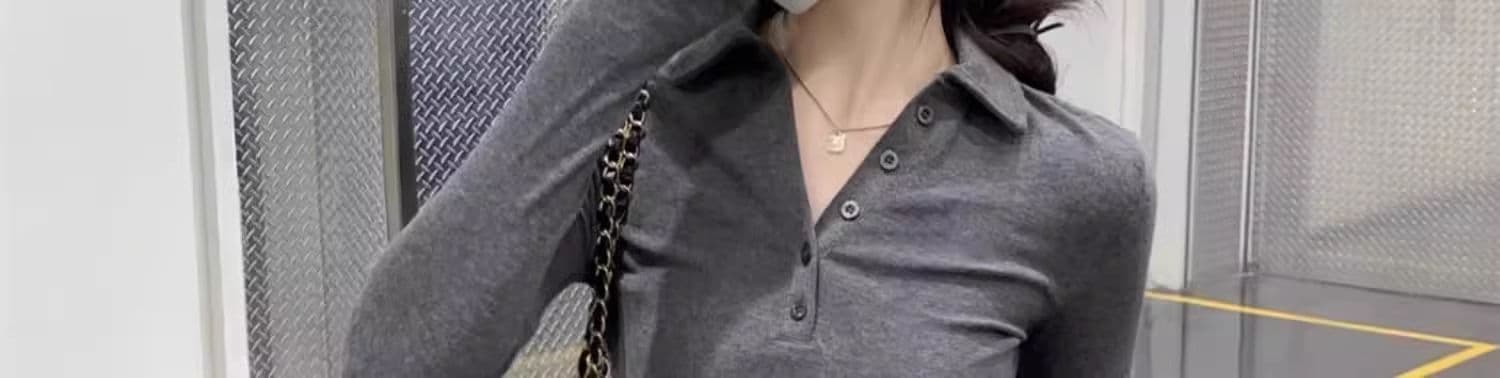 인사이드 가져 가라. POLO 칼라 폴로 칼라 De 플러시 긴팔 티셔츠 여성 이른 가을 쇼트 스타일 몸매 가꾸기 V넥 연삭 털 기본 셔츠 맨위 상세 이미지 31