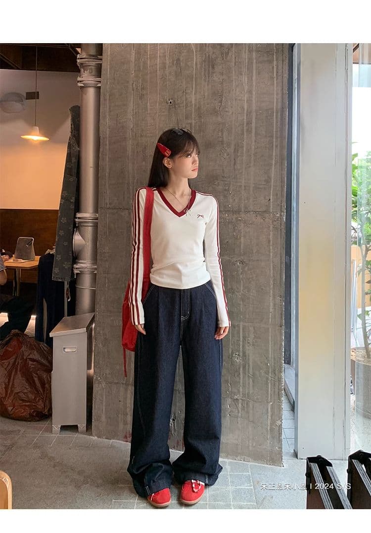 원본 디자인 센스 나비 매듭 자수 긴팔 티셔츠 여성 의류 이른 가을 배색 몸매 가꾸기 슬림해 보이는 풀오버 맨위 상세 이미지 11