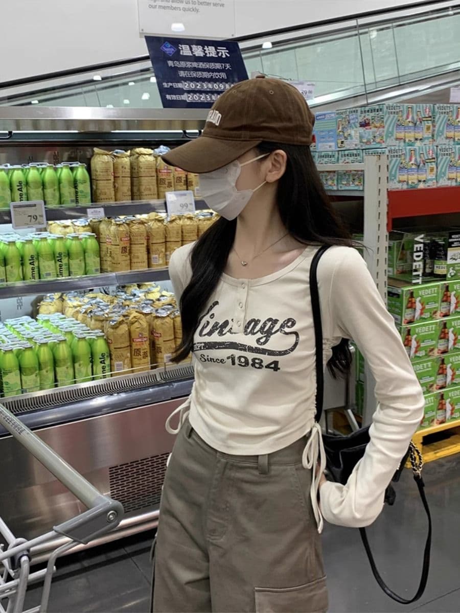 40 1 1 리브 면 아메리칸 달콤한 매운맛 펌프 로프 여성 반 개방 칼라 긴팔 가을 긍정적 인 어깨 허리 수축 만나는 맨위 이미지 3
