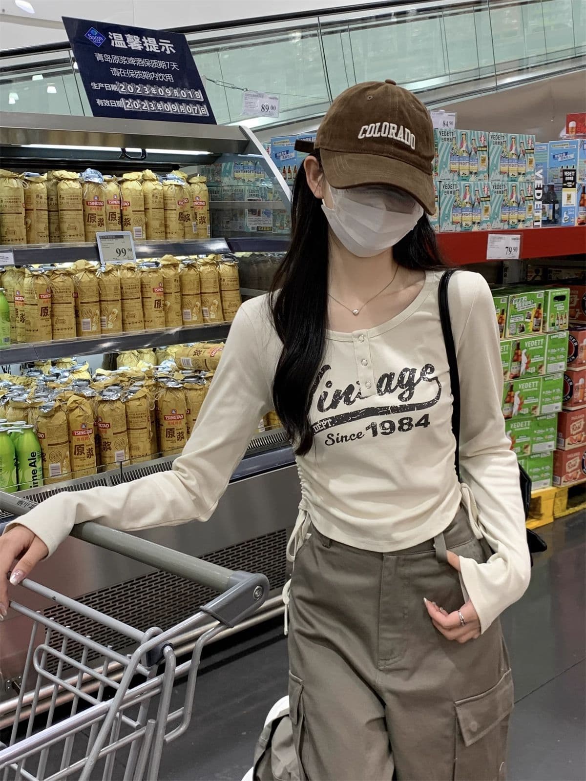 40 1 1 리브 면 아메리칸 달콤한 매운맛 펌프 로프 여성 반 개방 칼라 긴팔 가을 긍정적 인 어깨 허리 수축 만나는 맨위 상세 이미지 7