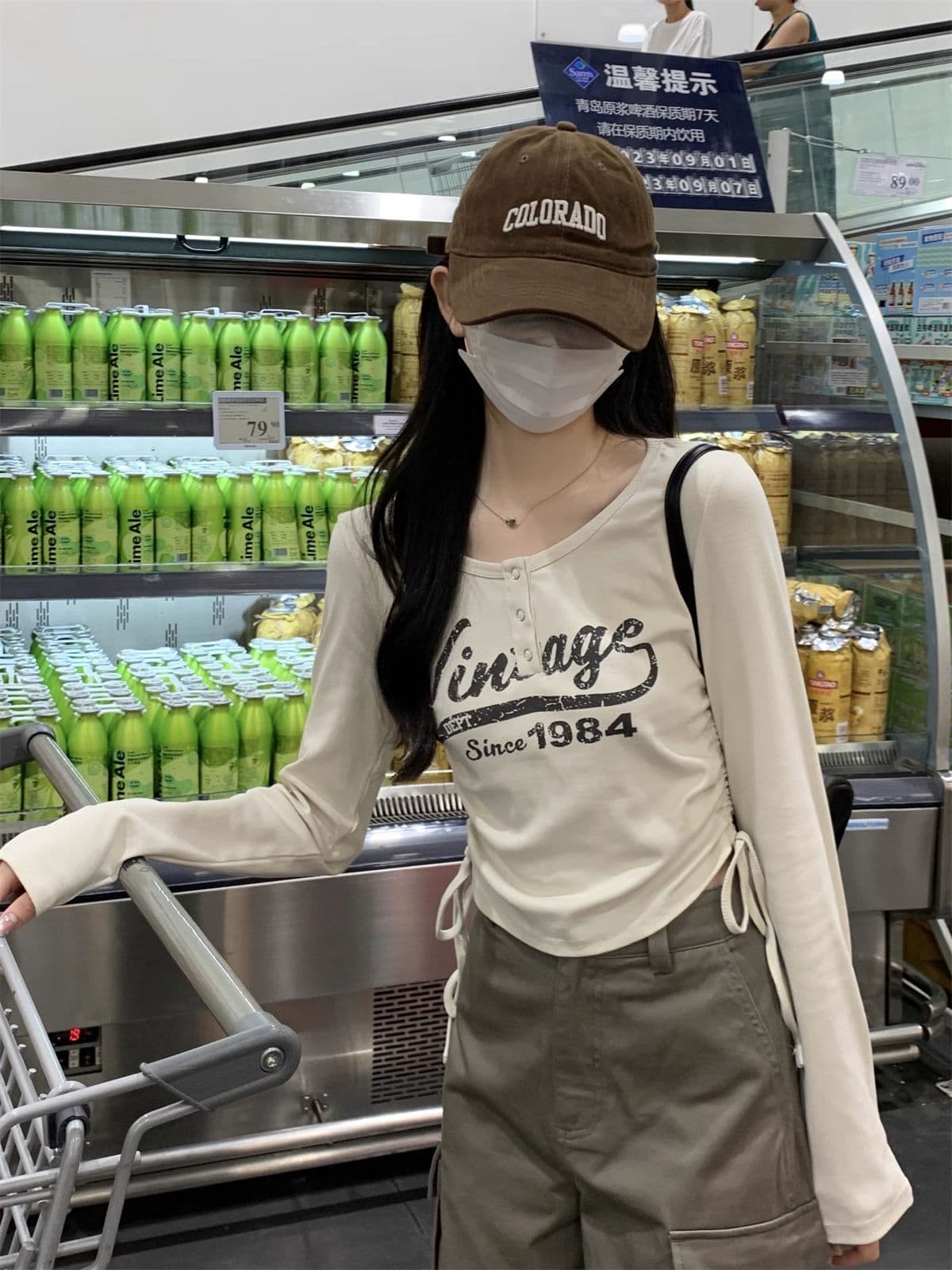 40 1 1 리브 면 아메리칸 달콤한 매운맛 펌프 로프 여성 반 개방 칼라 긴팔 가을 긍정적 인 어깨 허리 수축 만나는 맨위 상세 이미지 9