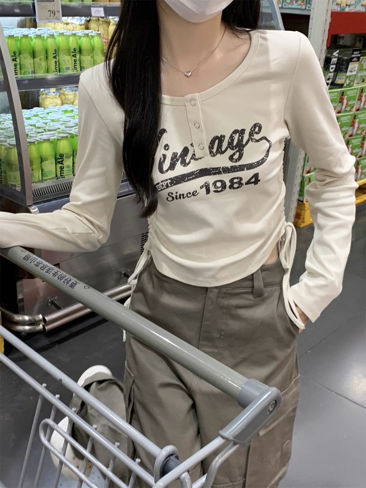 40 1 1 리브 면 아메리칸 달콤한 매운맛 펌프 로프 여성 반 개방 칼라 긴팔 가을 긍정적 인 어깨 허리 수축 만나는 맨위 상세 이미지 12
