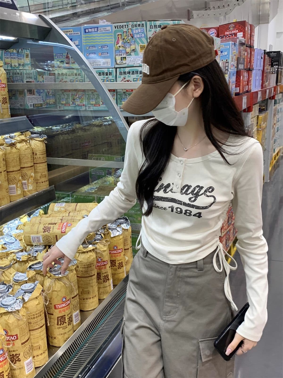 40 1 1 리브 면 아메리칸 달콤한 매운맛 펌프 로프 여성 반 개방 칼라 긴팔 가을 긍정적 인 어깨 허리 수축 만나는 맨위 상세 이미지 13