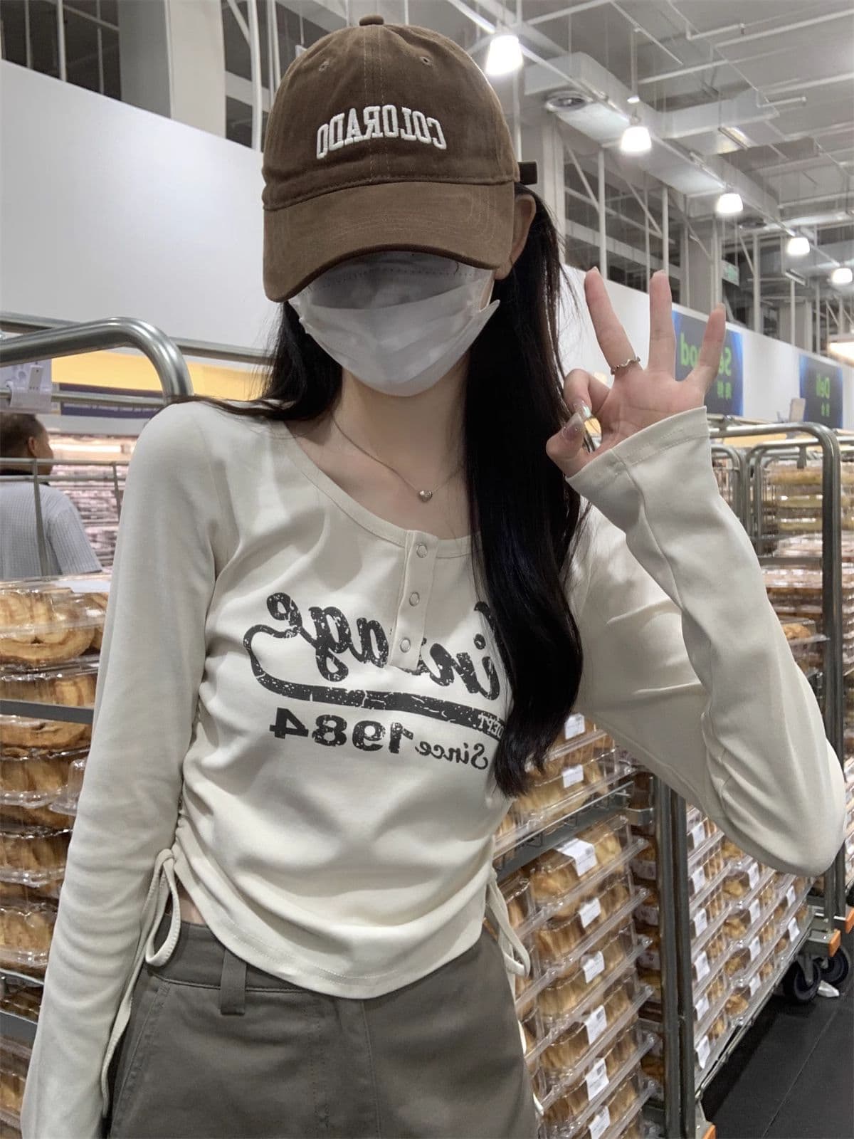 40 1 1 리브 면 아메리칸 달콤한 매운맛 펌프 로프 여성 반 개방 칼라 긴팔 가을 긍정적 인 어깨 허리 수축 만나는 맨위 상세 이미지 14