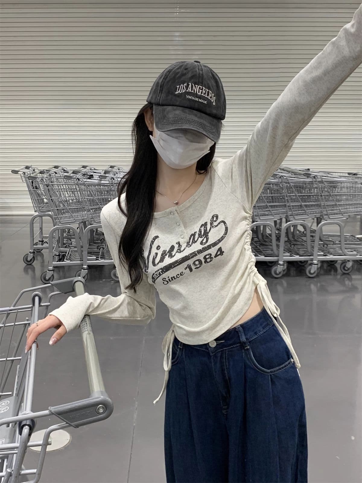 40 1 1 리브 면 아메리칸 달콤한 매운맛 펌프 로프 여성 반 개방 칼라 긴팔 가을 긍정적 인 어깨 허리 수축 만나는 맨위 상세 이미지 22