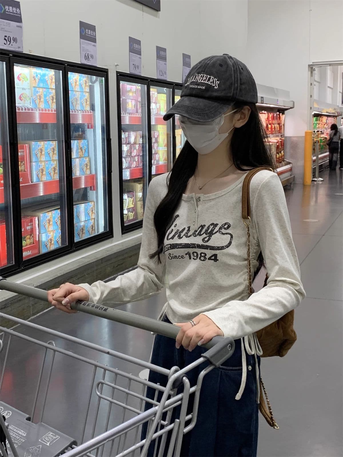 40 1 1 리브 면 아메리칸 달콤한 매운맛 펌프 로프 여성 반 개방 칼라 긴팔 가을 긍정적 인 어깨 허리 수축 만나는 맨위 상세 이미지 23