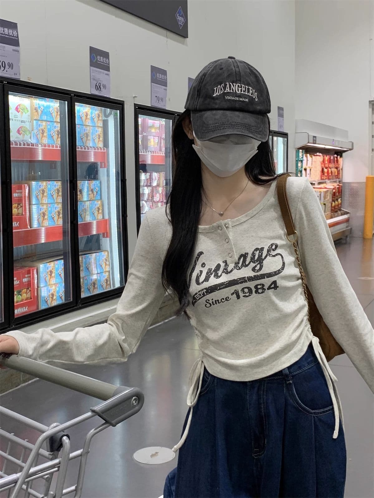 40 1 1 리브 면 아메리칸 달콤한 매운맛 펌프 로프 여성 반 개방 칼라 긴팔 가을 긍정적 인 어깨 허리 수축 만나는 맨위 상세 이미지 24