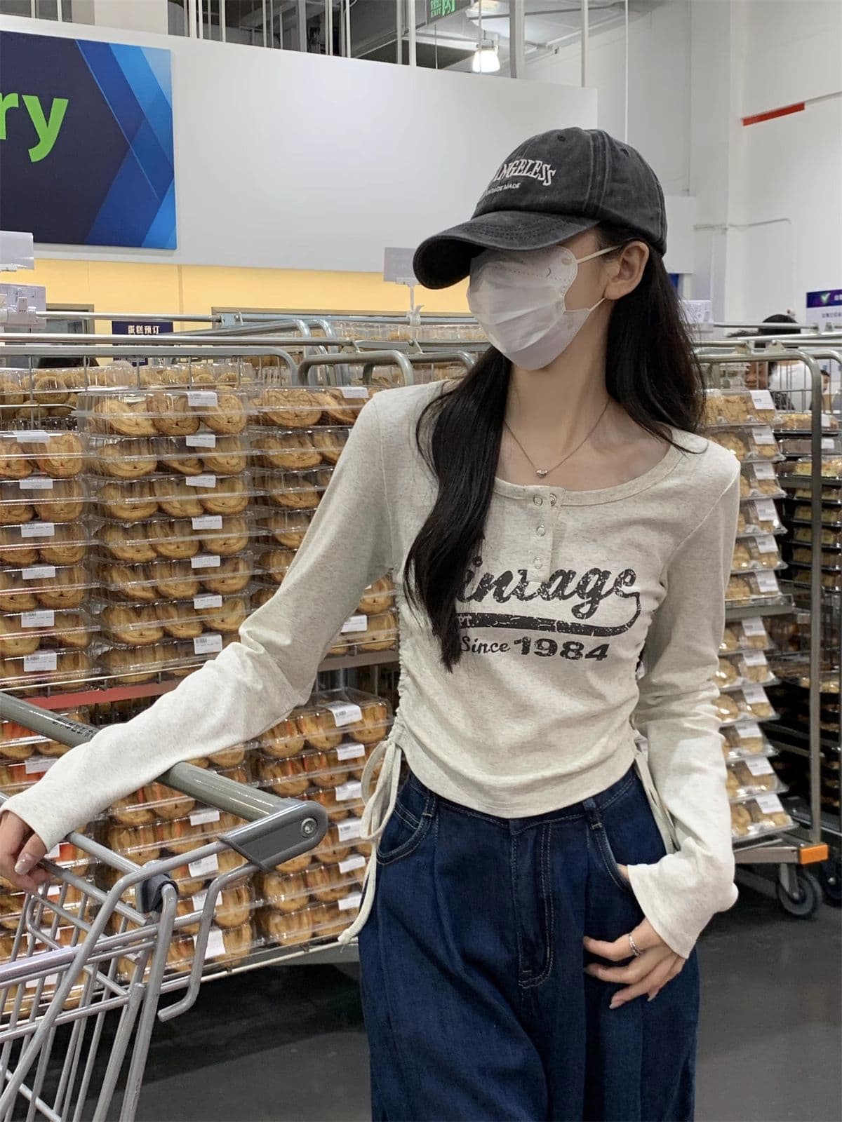 40 1 1 리브 면 아메리칸 달콤한 매운맛 펌프 로프 여성 반 개방 칼라 긴팔 가을 긍정적 인 어깨 허리 수축 만나는 맨위 상세 이미지 25