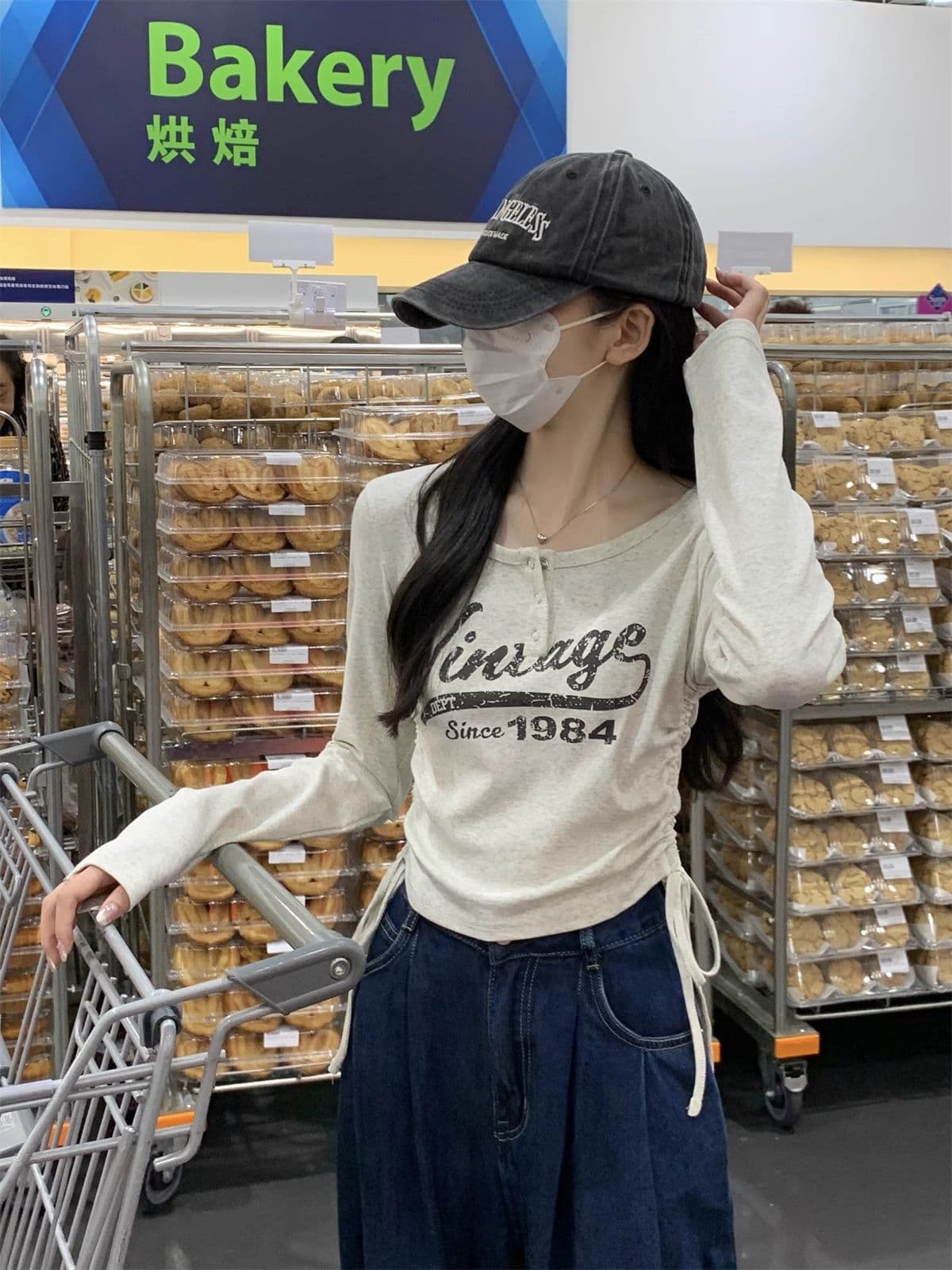 40 1 1 리브 면 아메리칸 달콤한 매운맛 펌프 로프 여성 반 개방 칼라 긴팔 가을 긍정적 인 어깨 허리 수축 만나는 맨위 상세 이미지 26