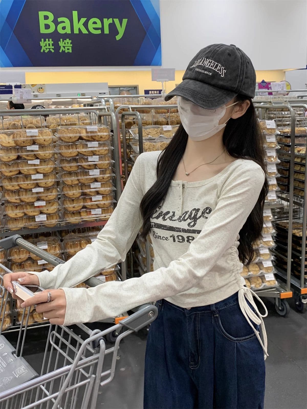 40 1 1 리브 면 아메리칸 달콤한 매운맛 펌프 로프 여성 반 개방 칼라 긴팔 가을 긍정적 인 어깨 허리 수축 만나는 맨위 상세 이미지 27
