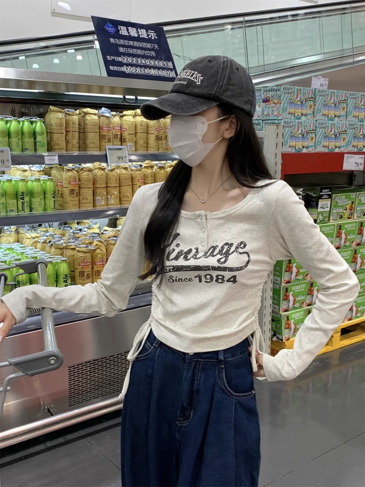 40 1 1 리브 면 아메리칸 달콤한 매운맛 펌프 로프 여성 반 개방 칼라 긴팔 가을 긍정적 인 어깨 허리 수축 만나는 맨위 상세 이미지 31