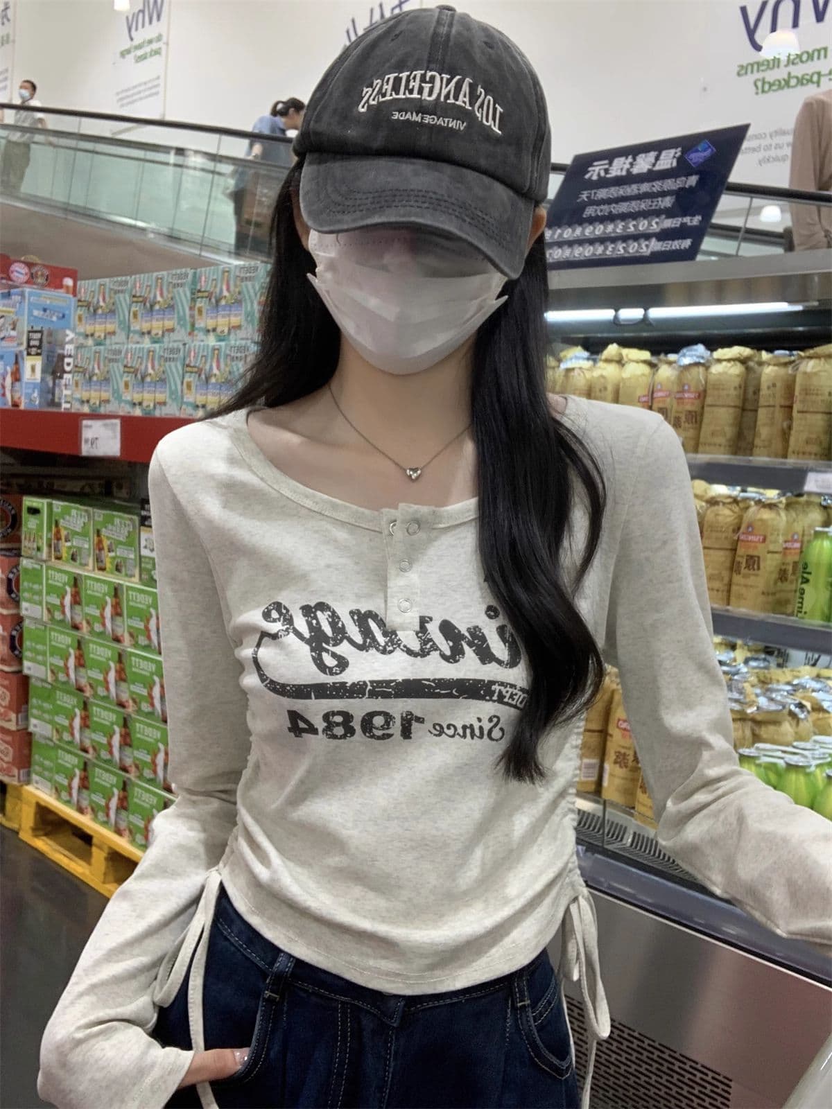 40 1 1 리브 면 아메리칸 달콤한 매운맛 펌프 로프 여성 반 개방 칼라 긴팔 가을 긍정적 인 어깨 허리 수축 만나는 맨위 상세 이미지 33