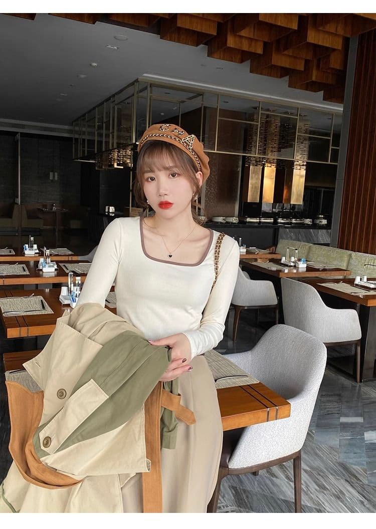40 1 1 리브 면 긴팔 티셔츠 여성 의류 2026 가을 새로운 인사이드 가져 가라. 만나는 몸매 가꾸기 광장 칼라 맨위 상세 이미지 20