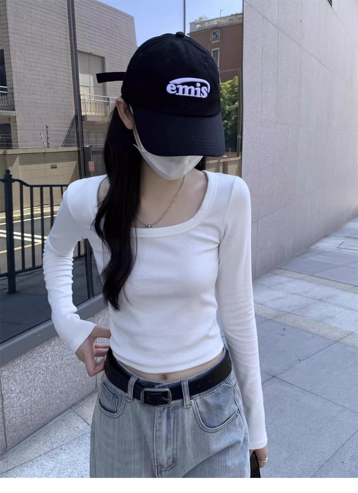 40 1 1 리브 면 긍정적 인 어깨 광장 칼라 티셔츠 여성 인사이드 가져 가라. 기본 셔츠 가을 타이트 핫걸 긴팔 맨위 상세 이미지 8