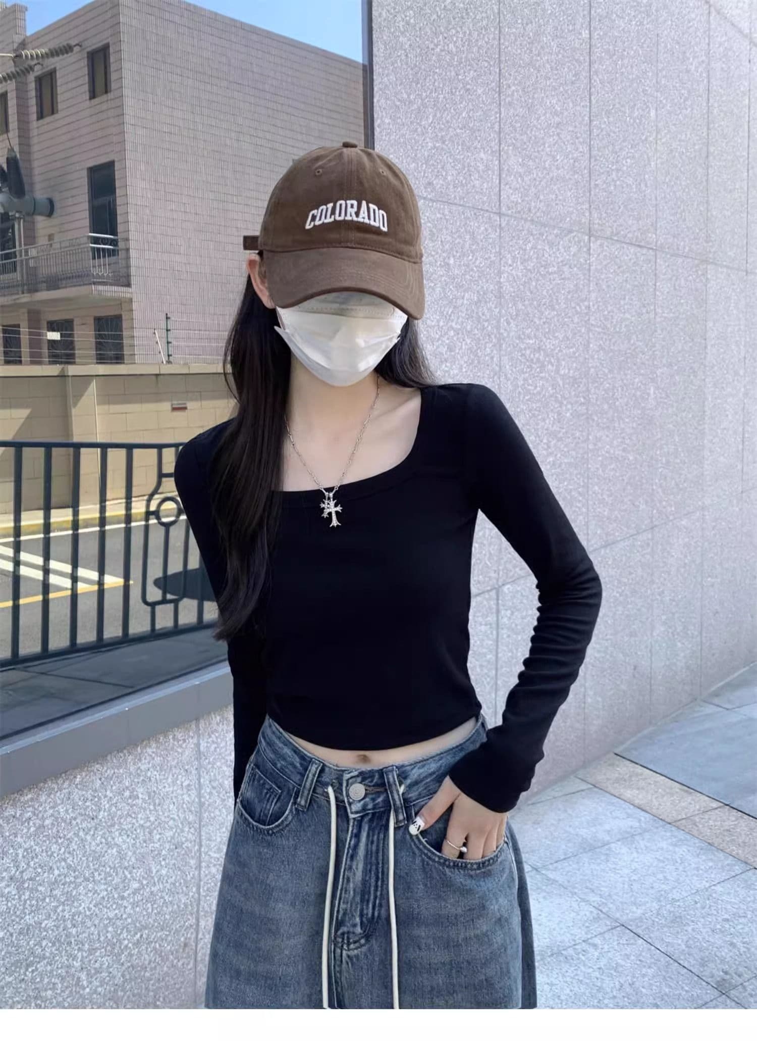 40 1 1 리브 면 긍정적 인 어깨 광장 칼라 티셔츠 여성 인사이드 가져 가라. 기본 셔츠 가을 타이트 핫걸 긴팔 맨위 상세 이미지 12