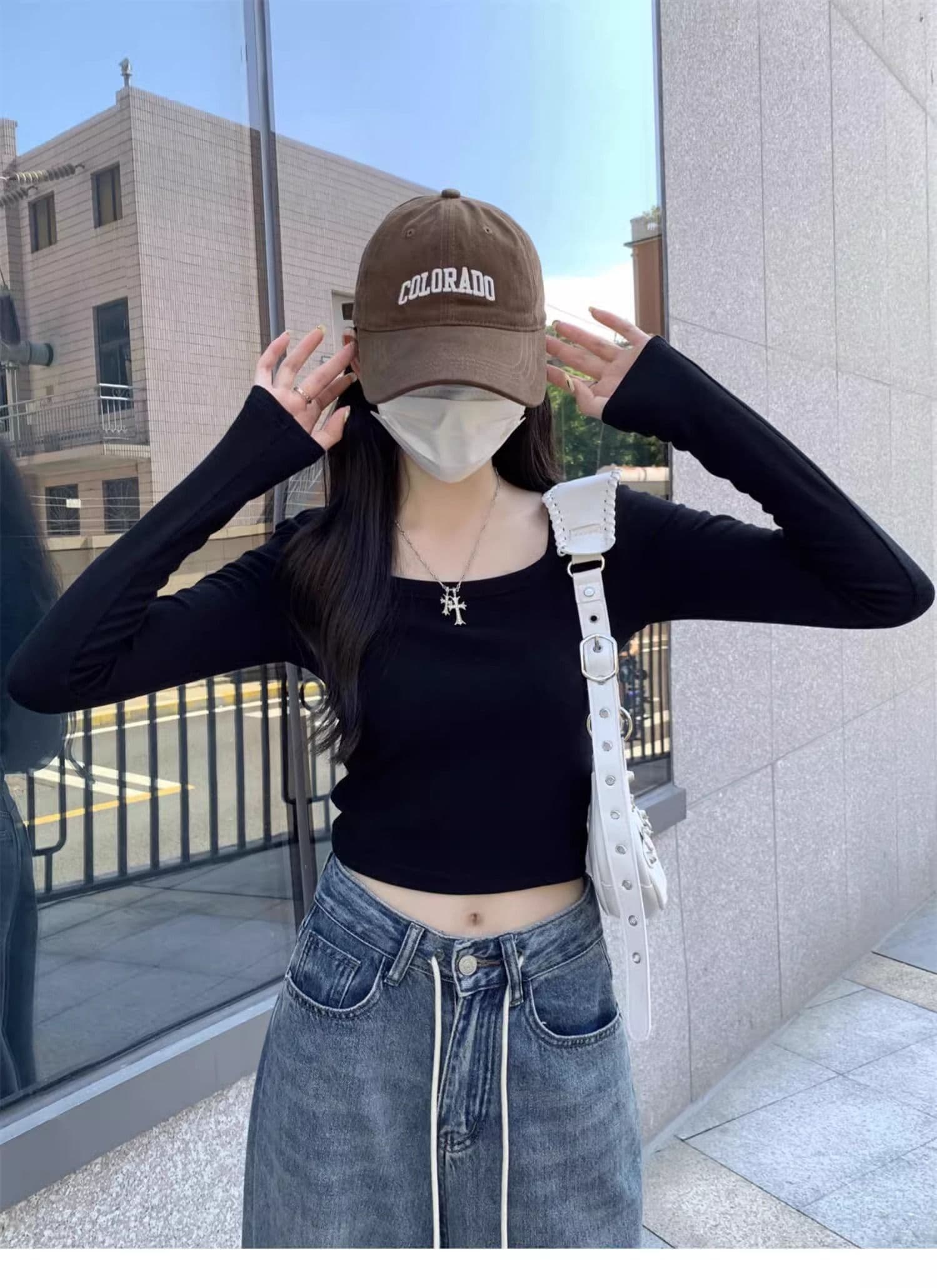 40 1 1 리브 면 긍정적 인 어깨 광장 칼라 티셔츠 여성 인사이드 가져 가라. 기본 셔츠 가을 타이트 핫걸 긴팔 맨위 상세 이미지 14