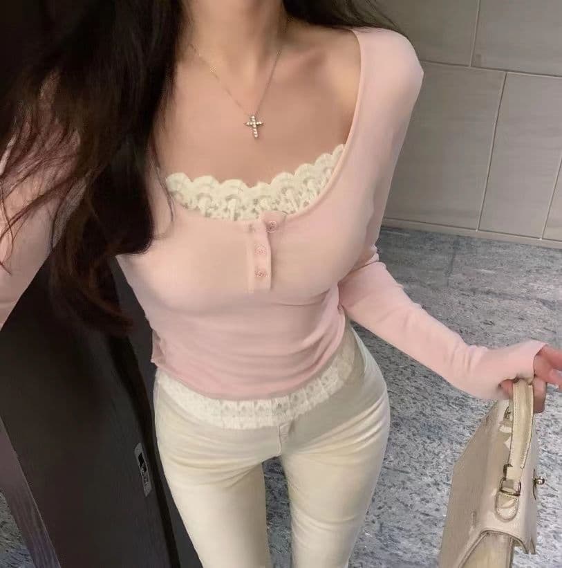 원본 대외 무역 40 1 1 리브 순면 순수한 욕망 핫걸 디스플레이 몸 맨위 여성 가을 겨울 페이크 레이어드 이미지 2