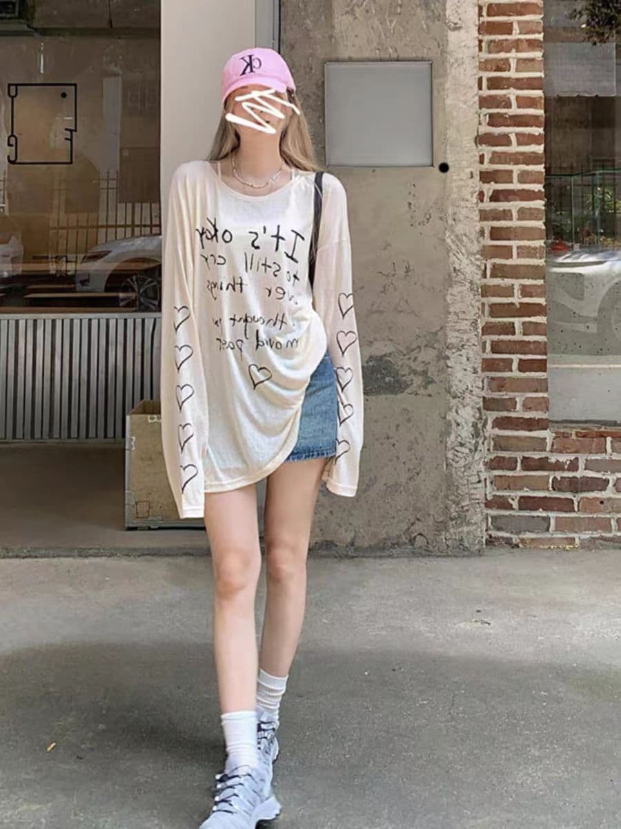있음 선적 대나무 마디 스트라이프 레트로 프린트 긴팔 티셔츠 여성 가을 느긋한 바람 얇은 스타일 자외선 차단 블라우스 맨위 상세 이미지 3