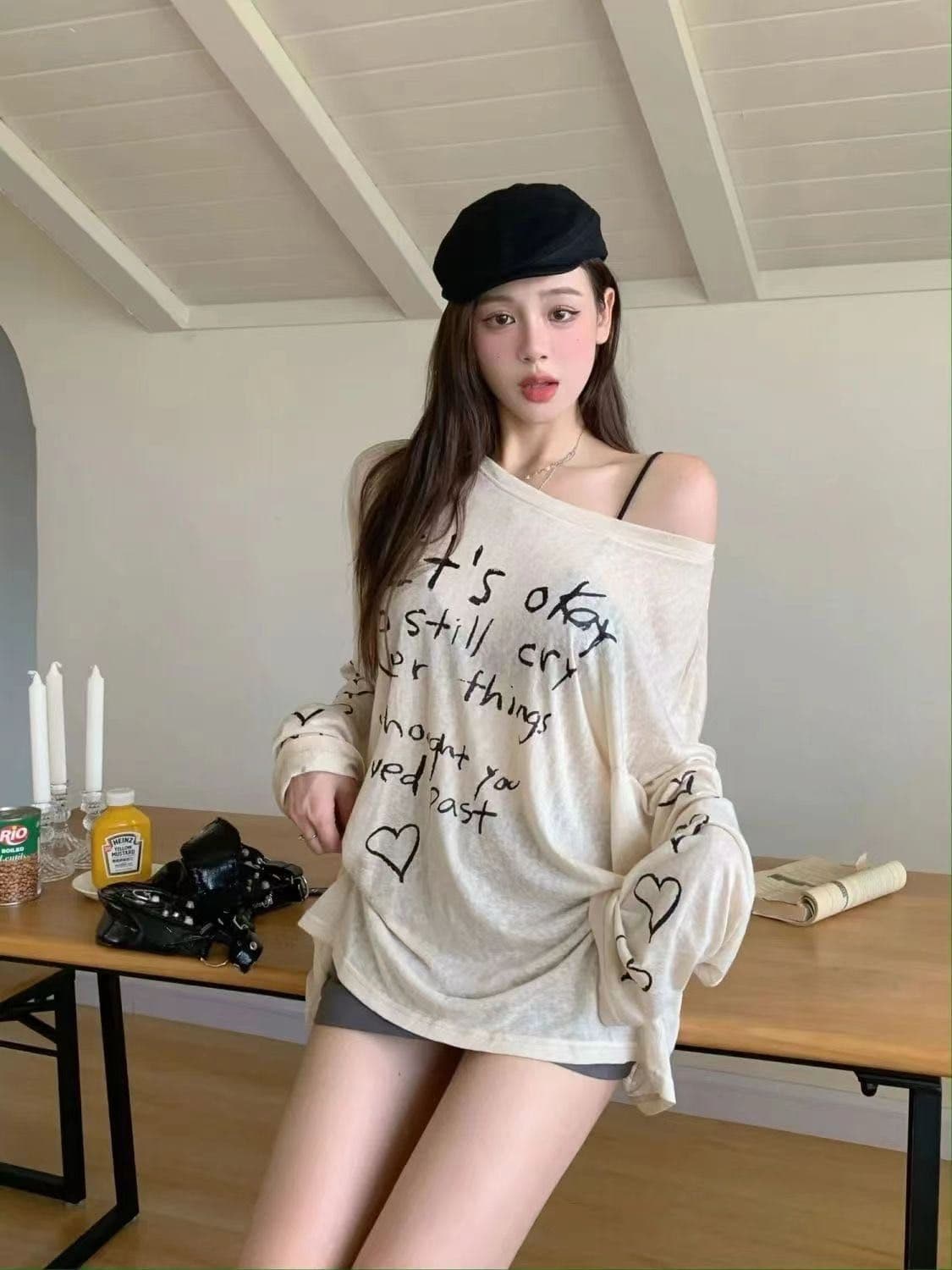 있음 선적 대나무 마디 스트라이프 레트로 프린트 긴팔 티셔츠 여성 가을 느긋한 바람 얇은 스타일 자외선 차단 블라우스 맨위 상세 이미지 5
