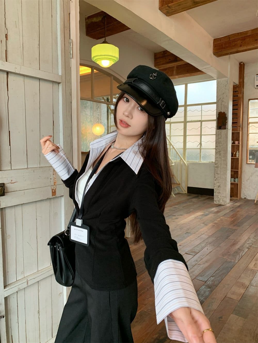 좋은 품질 페이크 레이어드 패치워크 폴로 칼라 니트 스웨터 여성 가을 디자인 센스 허리 수축 몸매 가꾸기 다용도 맨위 상세 이미지 9