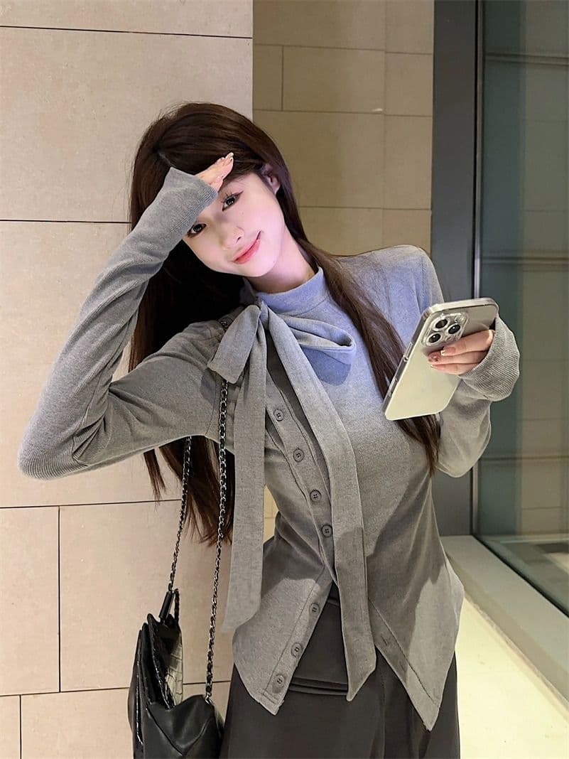 원본 것 반하이넥 스트랩 긴팔 티셔츠 몸매 가꾸기 슬림해 보이는 두꺼운 보온 트임 기본 셔츠 여성 의류 상세 이미지 12