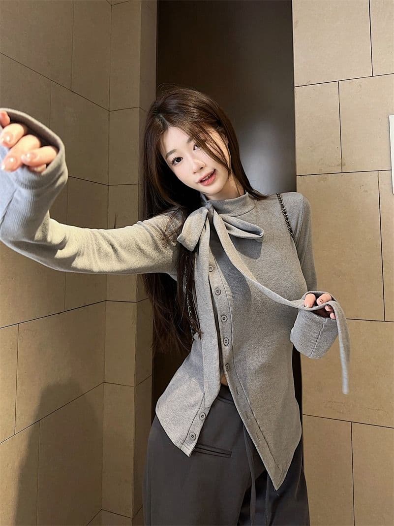 원본 것 반하이넥 스트랩 긴팔 티셔츠 몸매 가꾸기 슬림해 보이는 두꺼운 보온 트임 기본 셔츠 여성 의류 상세 이미지 15